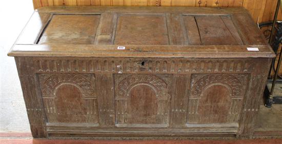 Carved panelled oak coffer